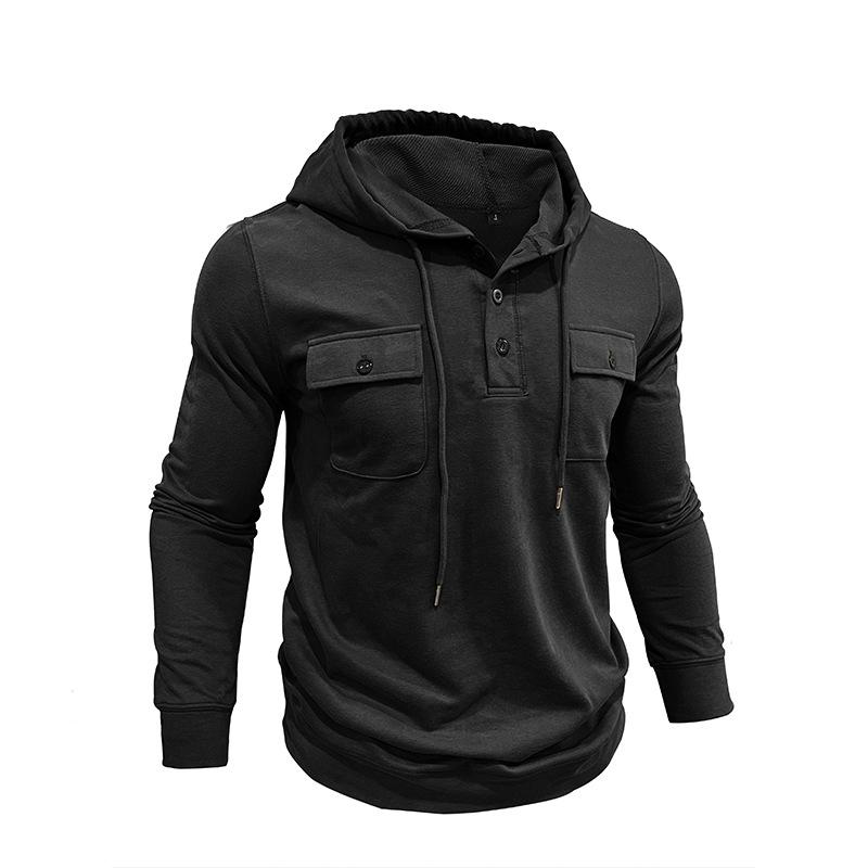 Men's Solid Multi-Pocket Pullover Hoodie 80513005X