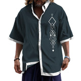 Men's Casual Ethnic Color Block Lapel Short Sleeve Shirt 77770414TO