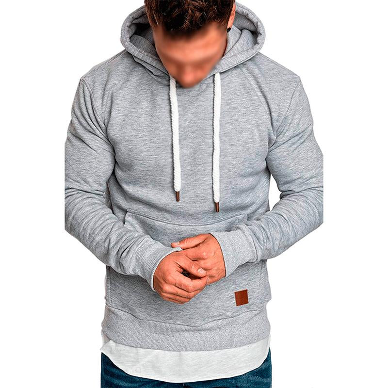 Men's Casual Solid Color Long Sleeve Hooded Sweatshirt 19801946Y