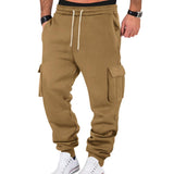 Men's Casual Fleece Elastic Waist Multi-pocket Loose Sports Pants 93626833M