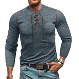 Men's Crew Neck Tie Long Sleeve Outdoor Henley T-Shirt 83787856X