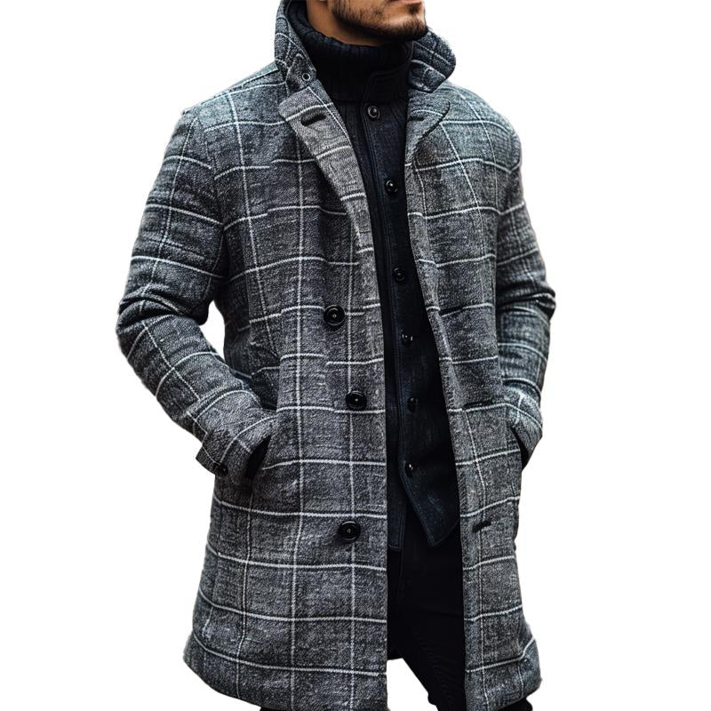 Men's Vintage Plaid Mid-length Coat 82831097X