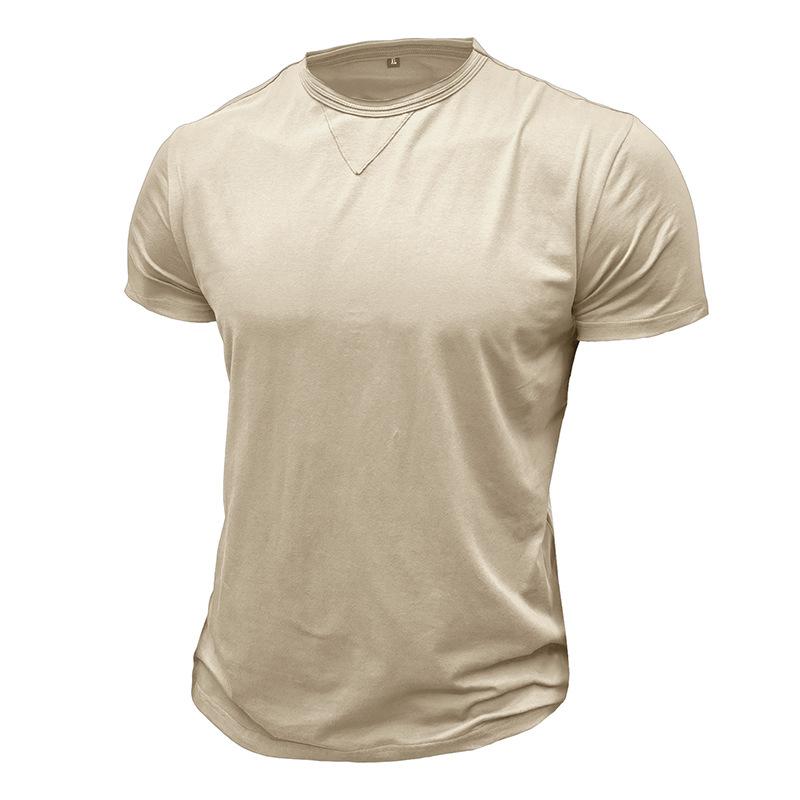 Men's Casual Cotton Solid Color Round Neck Short Sleeve T-Shirt 07674365M