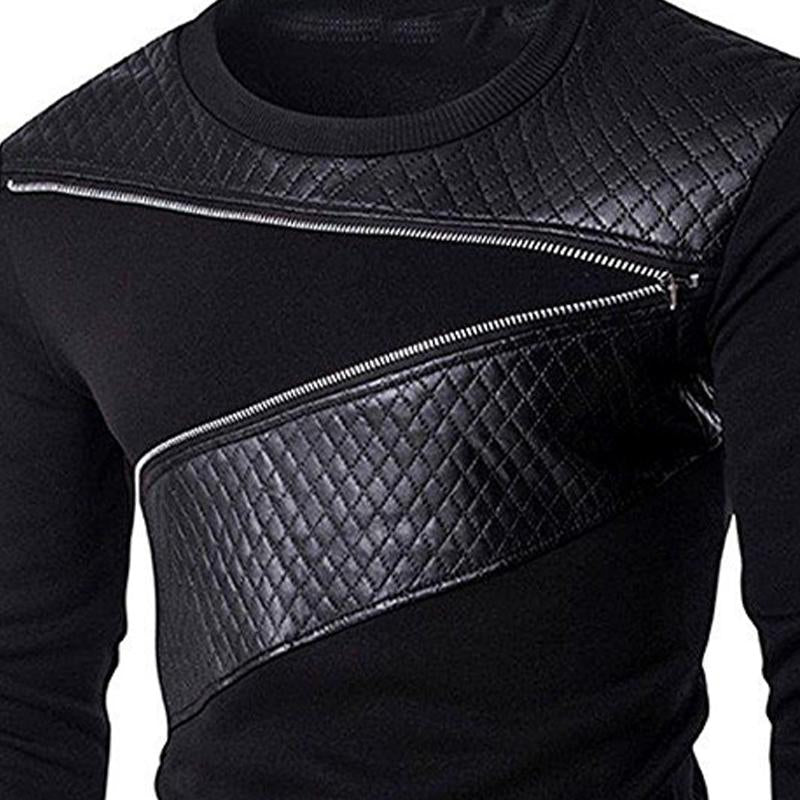 Men's Retro Leather Paneled Crew Neck Sweatshirt 33686838U