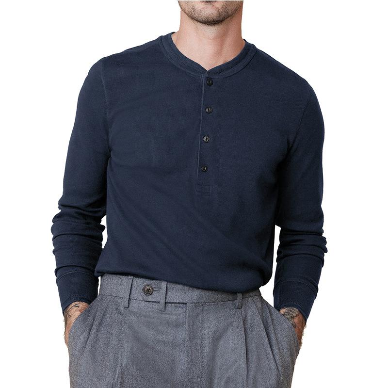 Men's Henley Collar Solid Long Sleeve T-Shirt 32497829U