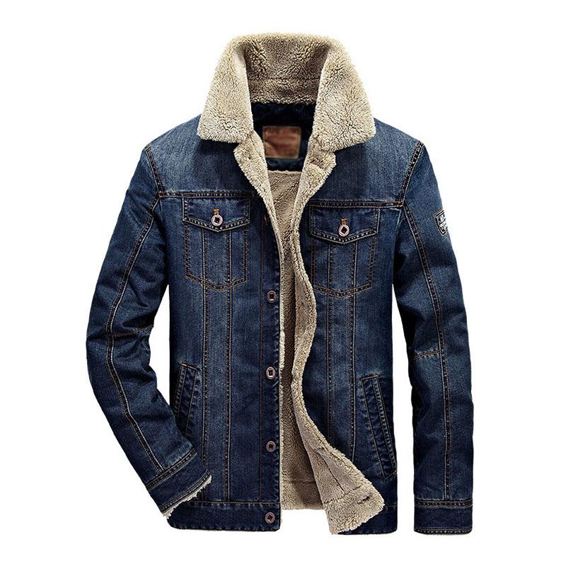 Men's Casual Lapel Slim Fit Fleece Warm Denim Jacket 87776412M