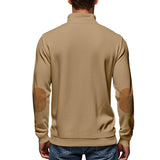 Men's Casual Zipper Stand Collar Fleece Contrast Patchwork Loose Sweatshirt 74350171M