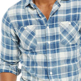 Men's Retro Light Blue Plaid Long Sleeve Shirt 13785620U