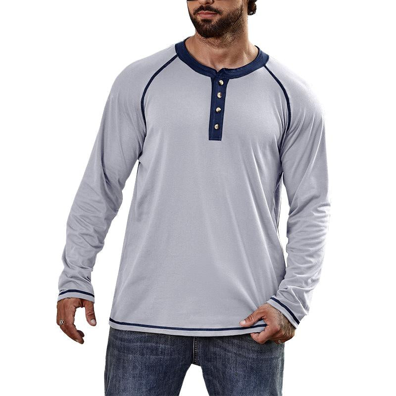 Men's Long Sleeve Crew Neck Henley Shirt 23582261X