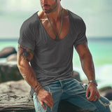 Men's Casual Cotton Blended U-neck Slim Fit Short-sleeved T-shirt 13655466M