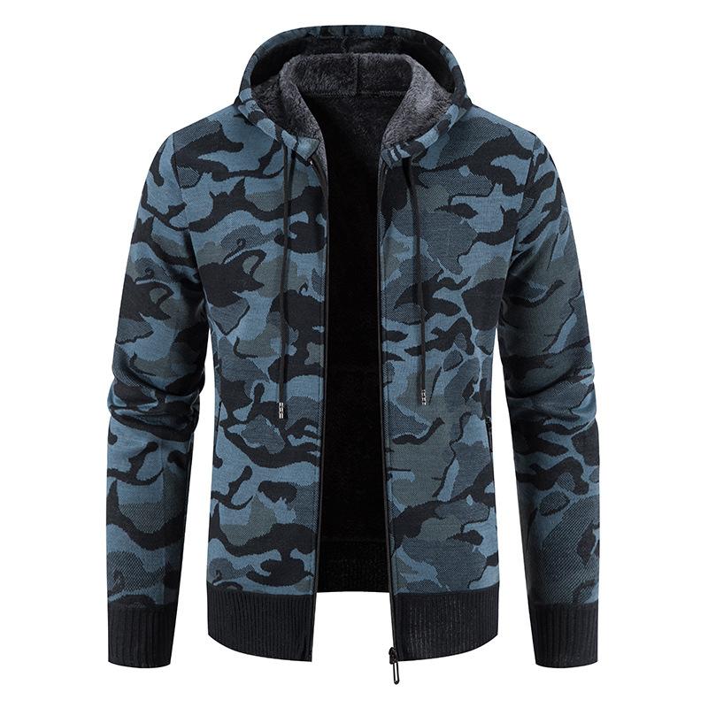 Men's Casual Warm Camouflage Knit Hooded Jacket　94669897F