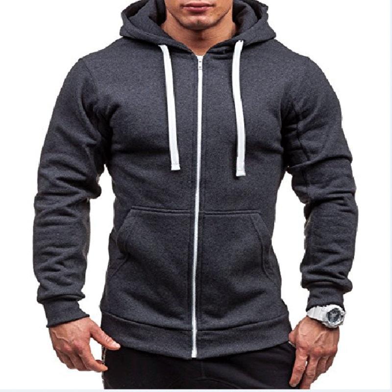 Men's Retro Casual Solid Color Hooded Zipper Sweatshirt 28562617TO