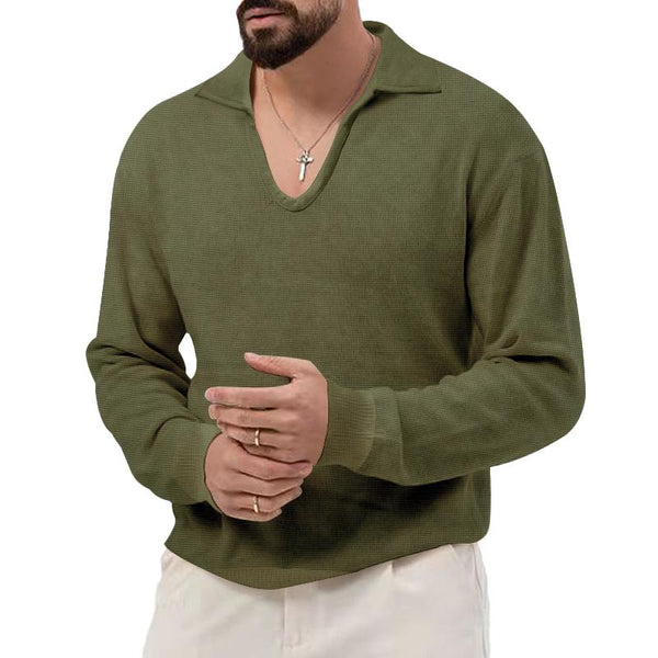 Men's Solid Color Casual Breathable V-neck Long-sleeved Sweater 42366896X