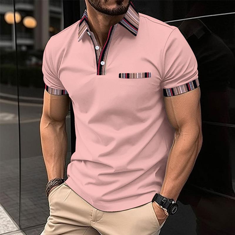 Men's Casual Colorblock Printed Lapel Short-Sleeved Polo Shirt 82471908Y