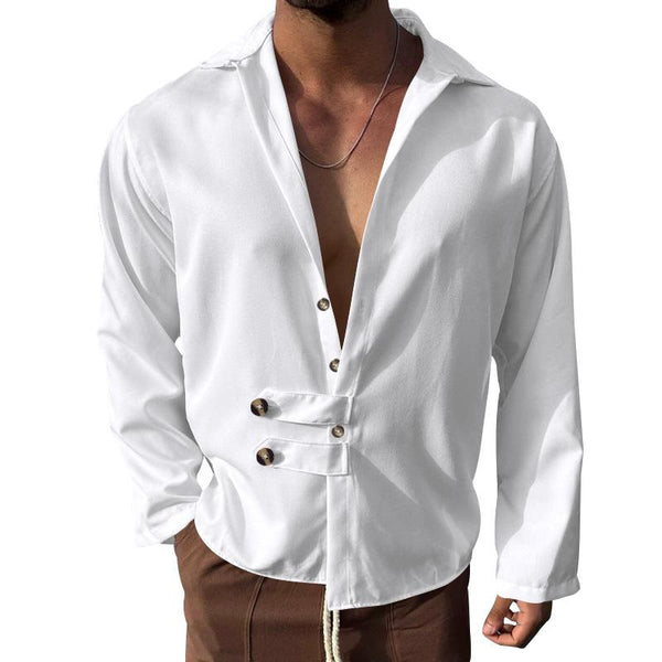 Men's Casual Loose Lapel Button Long Sleeve Shirt 22880207M