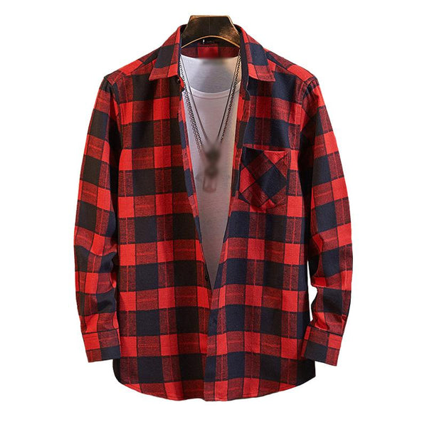 Men's Casual Flannel Plaid Lapel Long Sleeve Shirt 95681855M