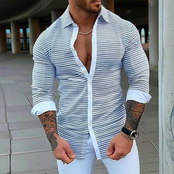 Men's Casual Retro Striped Long Sleeve Shirt 75488233TO