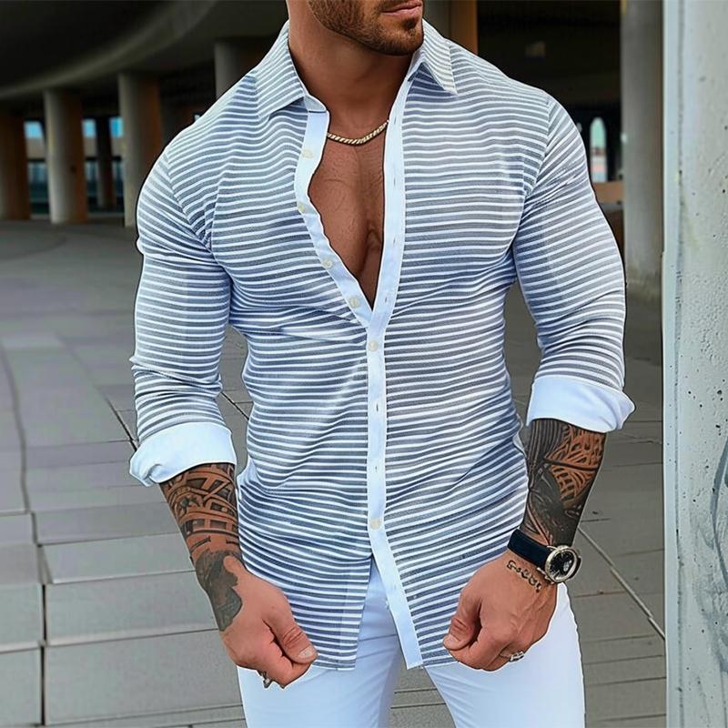 Men's Casual Retro Striped Long Sleeve Shirt 75488233TO
