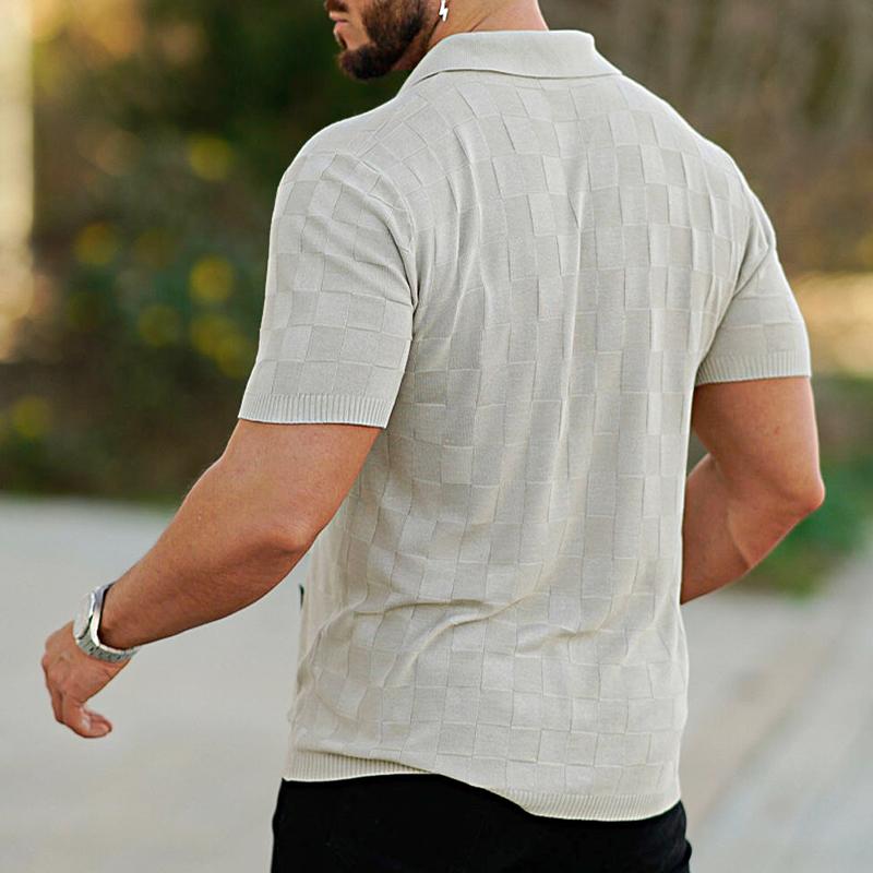 Men's Checkerboard Knit Lapel Short Sleeve Shirt 17502524X