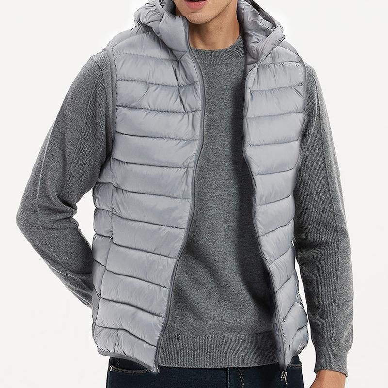 Men's Casual Solid Color Hooded Warm Down Vest 34801060Y