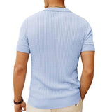 Men's Casual Solid Color Cable Knitted Short-Sleeved Polo Shirt 76426643Y