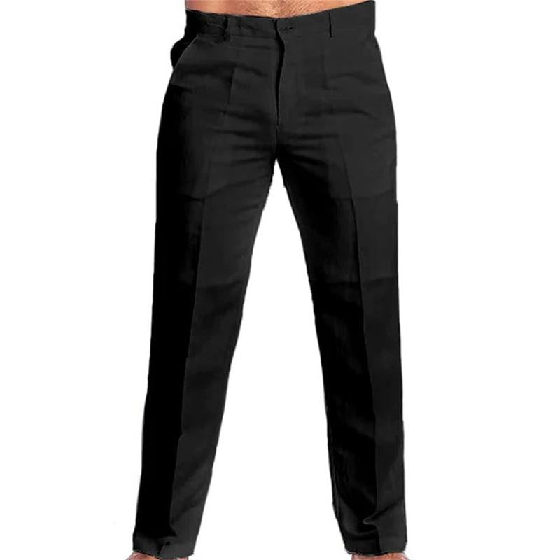 Pantaloni casual larghi in misto lino tinta unita da uomo 73137836M