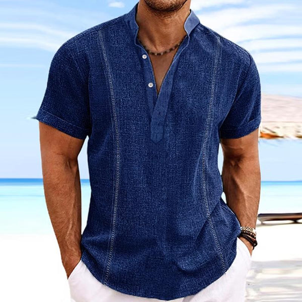 Men's Casual Solid Color Short Sleeve Shirt 61615638Y