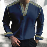 Men's Vintage Printed V-Neck Long Sleeve Shirt 46043918Y