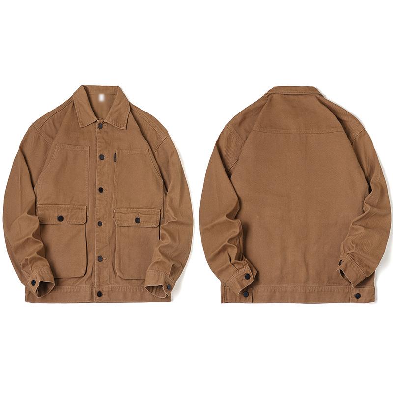 Men's Vintage Solid Color Cotton 3D Pocket Loose Lapel Single-Breasted Jacket 14172939M