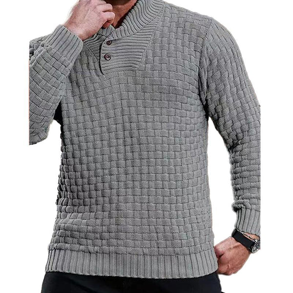 Men's Solid Color Round Neck Pullover Lapel Sweater 19352883X