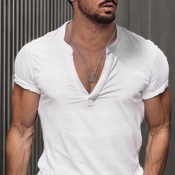 Men's Casual Solid Color Short-sleeved V-neck T-shirt 62078373X
