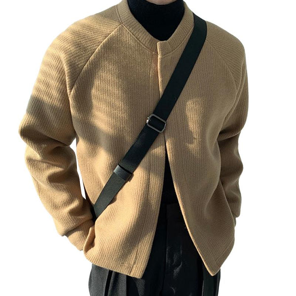 Men's Casual Solid Color Round Neck Loose Knitted Cardigan 16349756M