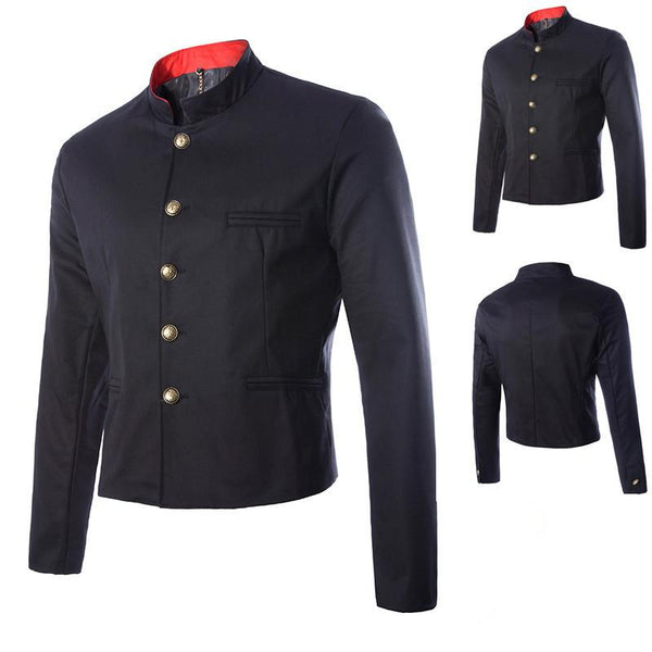 Men's Stand Collar Single Breasted Solid Color Jacket 78857104X