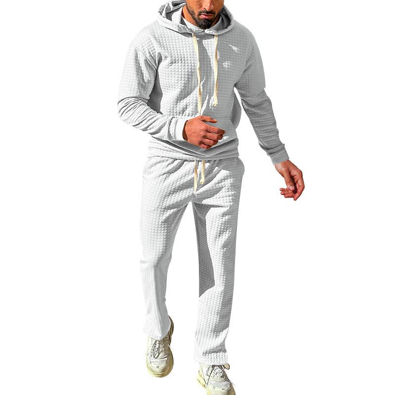 Men's Casual Solid Color Long-Sleeved Hoodie Sweatpants Set 06374039M