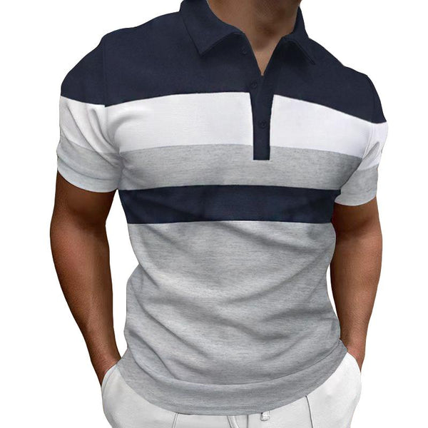 Men's Casual Striped Color Block Lapel Polo Shirt 84526962TO