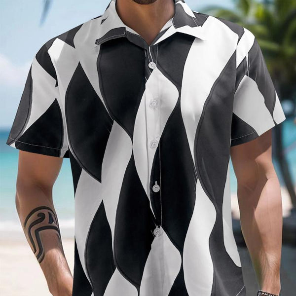 Men's Hawaiian Geometric Print Loose Short Sleeve Shirt 02362064X