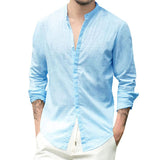 Men's Casual Stand Collar Cotton Linen Long Sleeve Shirt 82773506M