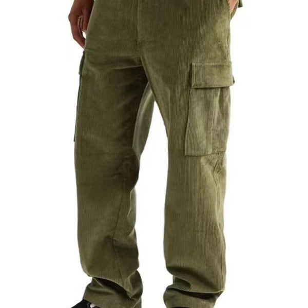 Men's Solid Color Loose Corduroy Multi Pocket Straight Leg Pants 98226358Y