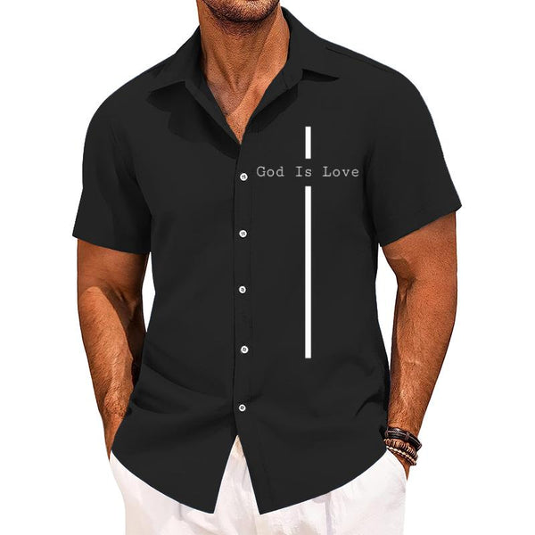 Men's Retro Casual God Is Love Short Sleeve Shirt 88067894TO