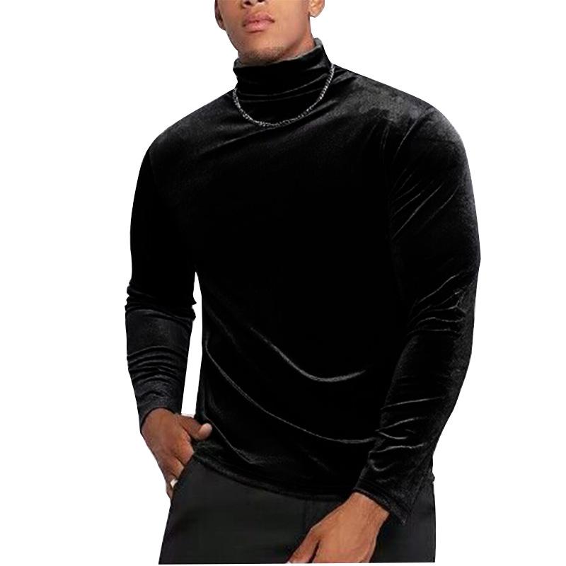 Men's Solid Color Long Sleeve Turtle Neck Tight T-Shirt 27401213X