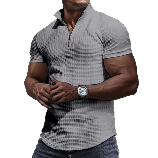 Men's Solid Color Zipper POLO Short Sleeve T-Shirt 20645886X
