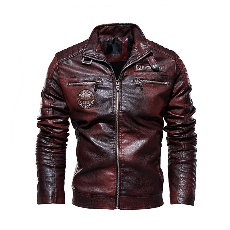 Men's Vintage Motorcycle Style Plush Warm Leather Jacket 28670585Y