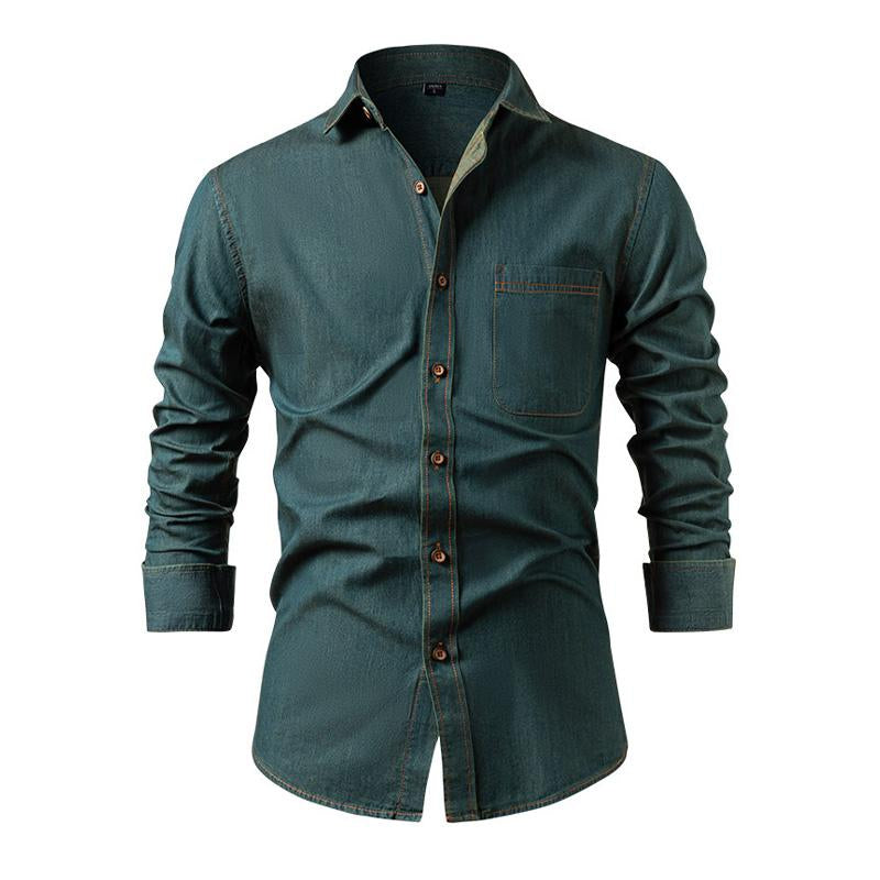 Men's Vintage Washed Lapel  Long sleeve Denim Shirt 00579128X