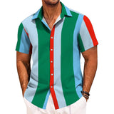 Men's Retro Color Block Lapel Short Sleeve Shirt 81891439TO