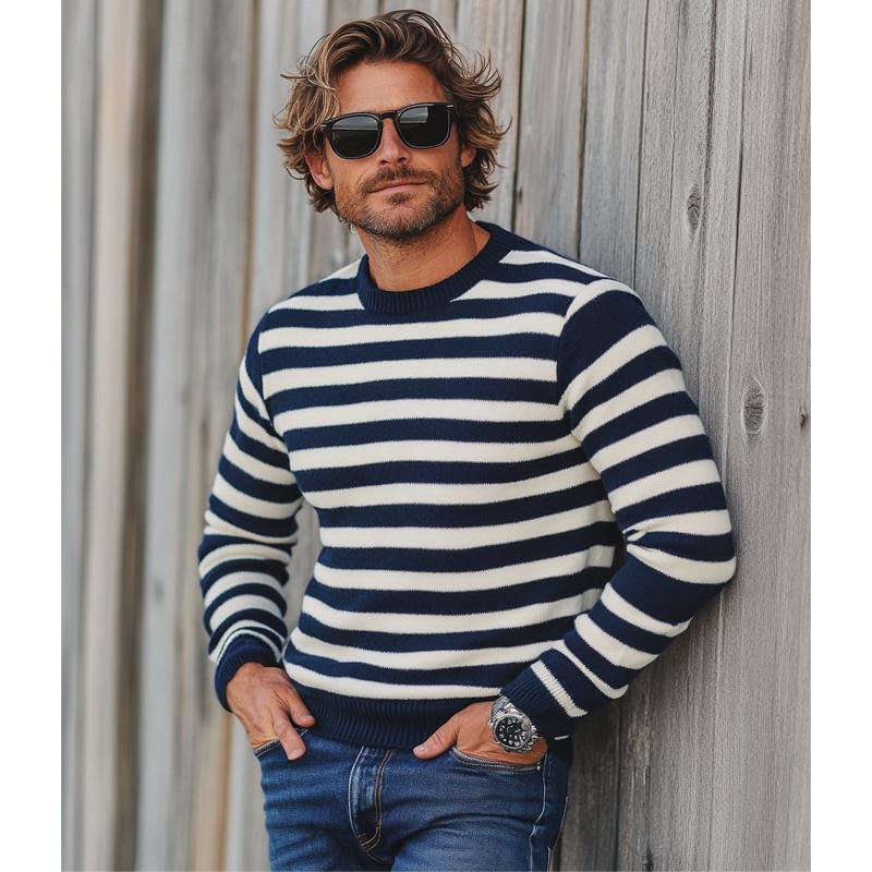 Men's Striped Knit Crew Neck Slim Fit Sweater 14349252Y