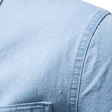 Men's Solid Color Lapel Denim Long Sleeve Shirt 52034788X