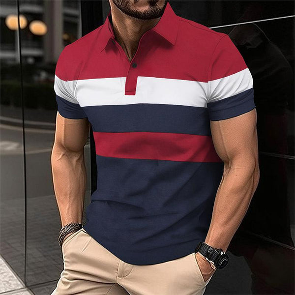 Men's Casual Striped Color Block Lapel Polo Shirt 33075647TO