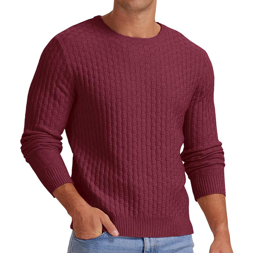 Men's Waffle Solid Color Crew Neck Pullover Knit Sweater 18707329X