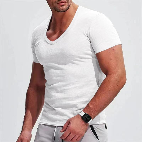 Men's V-neck Solid Color Slim Thin Short Sleeve T-Shirt 79796555X