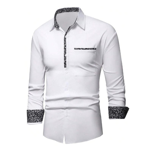Men's Contrast Print Lapel Long Sleeve Shirt 48024232X